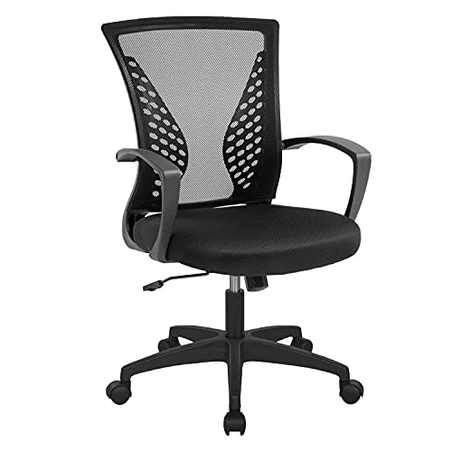 Office Chair Computer Chair Ergonomic Mid Back Swivel Chair Rolling Desk Chair with Armrest Height Adjustable Lumbar Support Mesh Chair,Black
