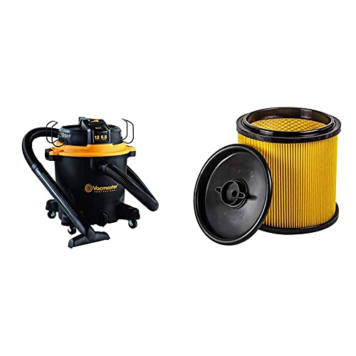 Vacmaster Professional – Professional Wet/Dry Vac, 12 Gallon, Beast Series, 5.5 HP 2-1/2″ Hose (VJH1211PF0201), Black and Standard Cartridge Filter & Retainer for Use with 5 to 16 Gallon Wet/Dry Vacs