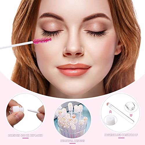 80 Pieces Disposable Mascara Brushes Tubes Set, 40 Pieces Empty Mascara Wand Tube with 40 Pieces Eyelash Brush Makeup Tool Cleaning Brush for Eyelash Extension (Pink Gold Sequins Style) | The Storepaperoomates Retail Market - Fast Affordable Shopping