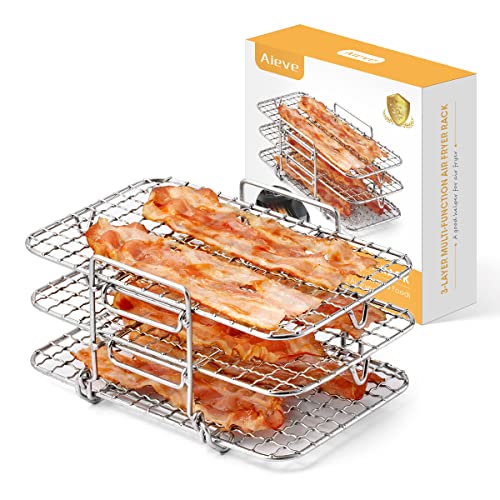 AIEVE Air Fryer Rack Compatible with Ninja Dual Air Fryer, 304 Stainless Steel Multi-Layer Dehydrator Rack Toast Rack Air Fryer Accessories Compatible with Ninja DZ201 Air Fryer Ninja Foodi Air Fryer