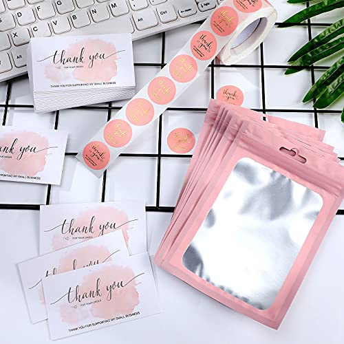 620 Pieces Thank Cards and Stickers Set Thank Gold Foil Stickers Thank for Supporting My Small Business Stickers with Resealable Packaging Bag, Suitable for Business Owners(Pink) | The Storepaperoomates Retail Market - Fast Affordable Shopping