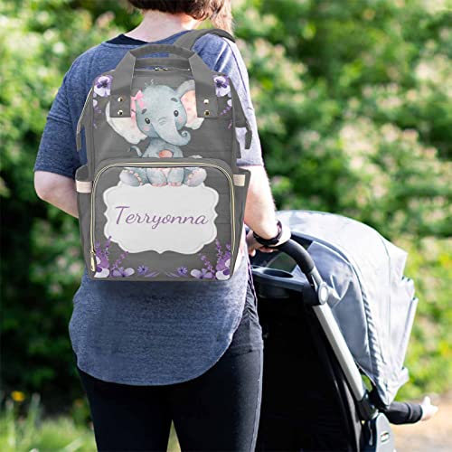 Custom Diaper Bag with Name, Purple Elephant on Rustic Old Wood Diaper Bag Nappy Bags Travel Shoulder Daypack Mummy Backpack Custom Gift for Mom Girl | The Storepaperoomates Retail Market - Fast Affordable Shopping