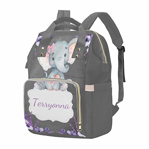 Custom Diaper Bag with Name, Purple Elephant on Rustic Old Wood Diaper Bag Nappy Bags Travel Shoulder Daypack Mummy Backpack Custom Gift for Mom Girl | The Storepaperoomates Retail Market - Fast Affordable Shopping