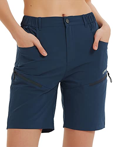 KPSUN Womens Quick Dry Bermuda Hiking Shorts Stretch Active Golf Cargo Shorts Water Repellent Zipped Pockets,Navy,XL