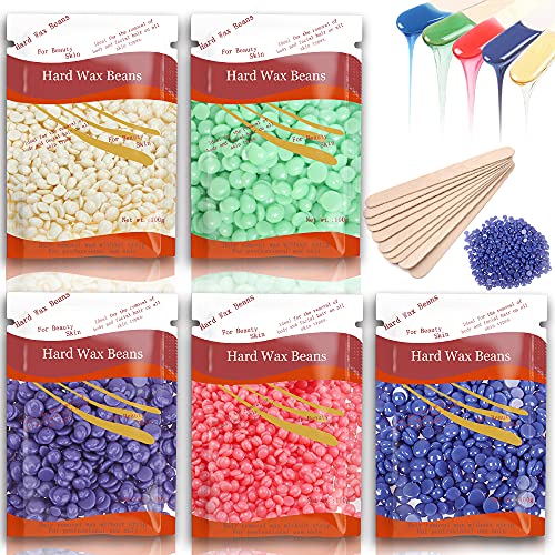 SULLMAR Wax Beads，17.5 oz Hard Wax Beads， Wax Beads for Painless Hair Removal Includes 5 Bags 3.5 oz Hard Wax Beads and 5 Wax Applicator Sticks
