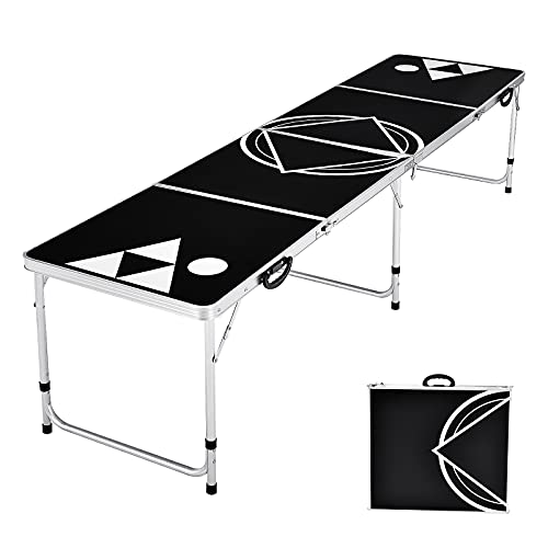 Goplus 8 Ft Portable Beer Pong Table, Foldable Party Pong Tailgate Table W/ 2-Level Adjustable Height & Carrying Handles, Party Drinking Game Table for Outdoor & Indoor