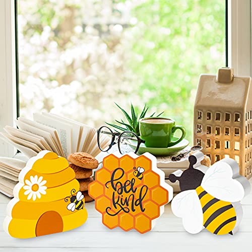 K1tpde 3PCS Farmhouse Honey Bee Tiered Tray Sign, Wooden Honey Bee Tiered Tray Sign Decoration, Bee Sign Kitchen Table Decor, Wooden Honey Sign for Garden Party Decor, Bee Happy Kitchen Decor | The Storepaperoomates Retail Market - Fast Affordable Shopping