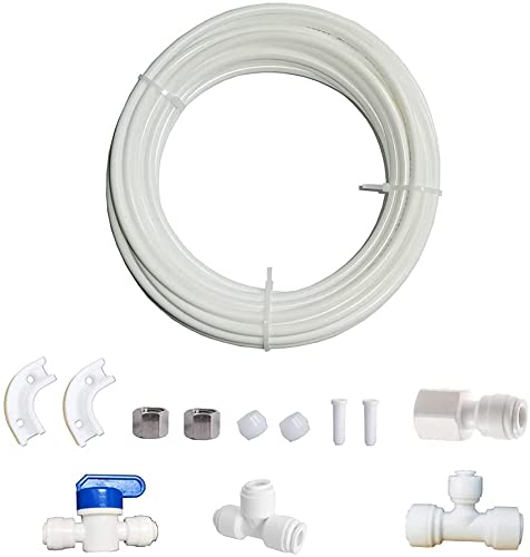 Length 25Ft ,1/4-inch O.D Tube Quick Connect Kit, Fridge Water Line Connection and Ice Maker Installation Kit for Reverse Osmosis RO Systems & Water Filters.(Both 1/4” & 3/8” Output) (25ft tube)