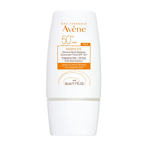 Eau Thermale Avene Solaire UV Mineral Multi-Defense Sunscreen Fluid, Clean Formula Sunscreen for Sensitive Skin, Reef Friendly, Sheer, Non-Whitening, Antioxidant Protection, 1.7 fl.oz.