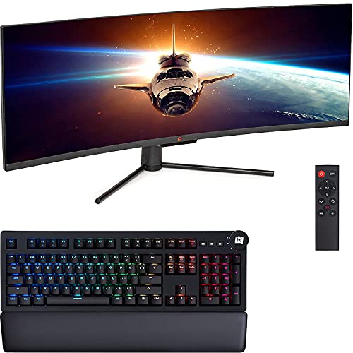 Deco Gear 49″ Curved Ultrawide E-LED Gaming Monitor, 32:9 Aspect Ratio, Immersive 3840×1080 Resolution, 144Hz, 3000:1 Mechanical Gaming Keyboard with Cherry MX Red Switches, 104 Keys