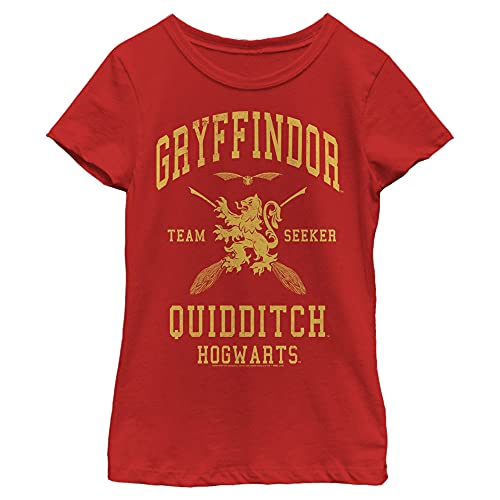 Harry Potter Gryffindor Quidditch Seeker Girl’s Solid Crew Tee, Red, X-Small