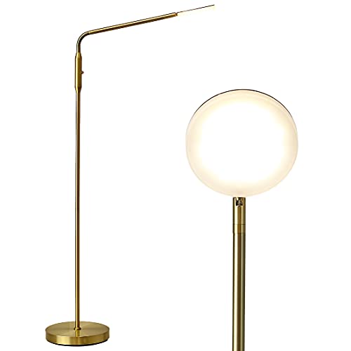 O’Bright Moon – Dimmable LED Floor Lamp, Adjustable Color Temperature for Bedside Reading, Work Light, Art/Crafting Light, Sewing, Ultra Flexible Gooseneck, Rotatable Lighting, Antique Brass (Gold)
