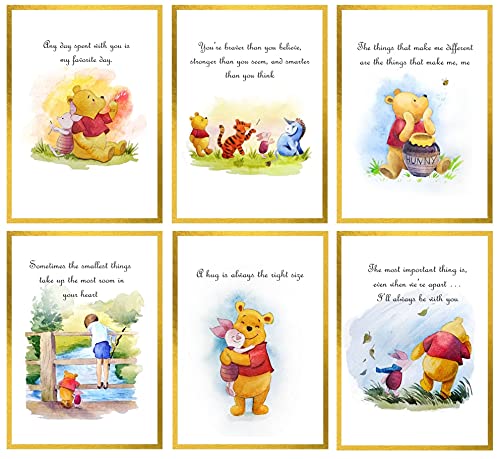 TinyMollo Winnie the Pooh Wall Decor – Unframed Set of 6 Prints, 8×10 Inch, Hand Painted Nursery Wall Decor for Boys and Girls, Kids, Baby’s Nursery Decor Playroom Classic Pooh Bear Friends Piglet