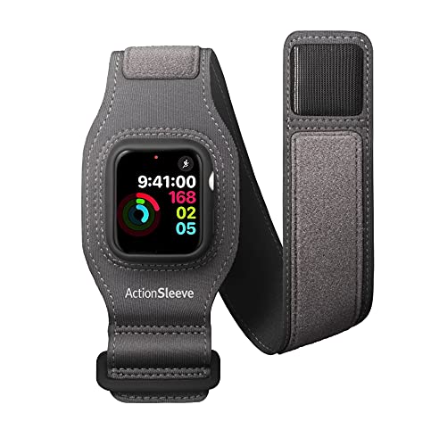 Twelve South ActionSleeve 2 for Apple Watch 44mm | Updated Protective Armband to Free Your Wrist for Sports or Activities (Grey)