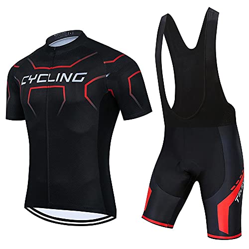 SUDUSUDO Men’s Cycling Jersey Set Road Bike Shirts Bib Shorts Breathable Cycling Clothing Kit with 20D Gel Padded, Medium