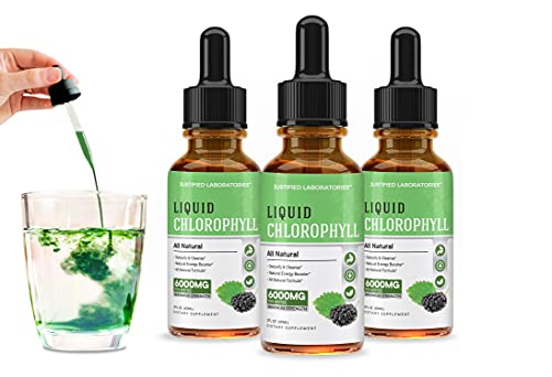 Liquid Chlorophyll Drops 6000MG Maximum Strength Green Concentrate Packed with Antioxidants Minerals and Vitamins 2 FL OZ Bottle (3 Bottles)