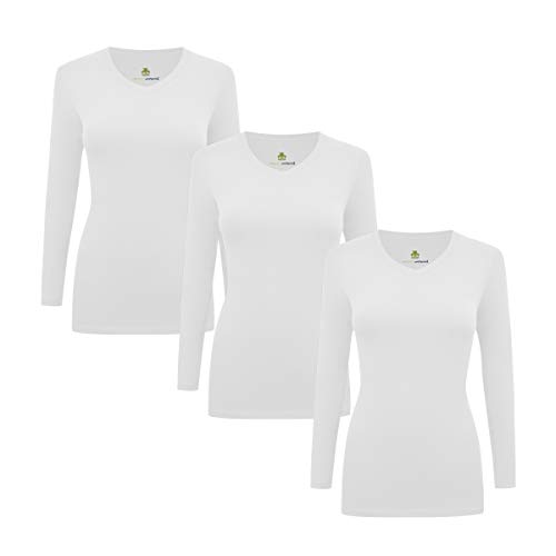 Natural Uniforms Women’s Under Scrub Tee V-Neck Long Sleeve T-Shirt-3-Pack (XX-Small, White)