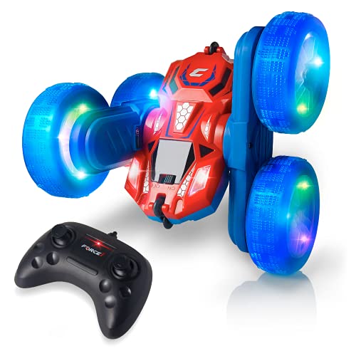 Force1 Cyclone LED Remote Control Car for Kids – Double Sided Fast RC Car with Bright LED Tires, Off-Road Crawler RC Stunt Car 360 Flips, Spins, Drifts; 2.4GHz Remote Control, 2 Rechargeable Batteries