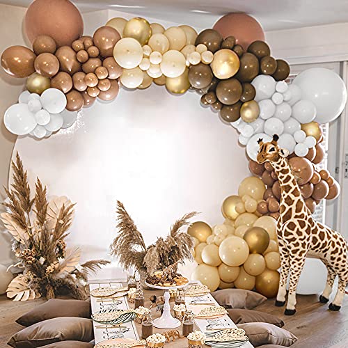 Sweet Baby Co. Brown Balloon Garland Kit with Neutral Color Matte White, Nude Beige, Light Brown, Dark Brown, Gold Balloons Arch for Safari Bear Themed, Party Decorations, Boho Baby Shower, Birthday