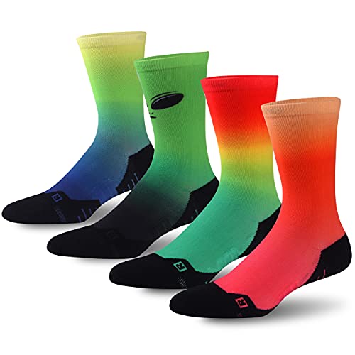 HUSO St Patricks Day Awesome Colorful Funky Tie Dye Socks Classic Novelty Printing Alien Athletic Dry Fit Quick Wicking Hiking Biking Crew Socks 4 Pairs for Men Women