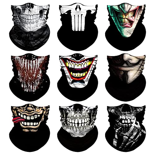 Neck Gaiter Face Mask Men Women,Seamless Bandana Rave Face Cover Scarf Mask,Balaclava,Headband, Head Wrap,Headwear (B-Joker+Skull)