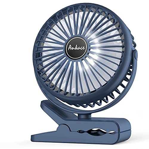 ANKACEPERSONAL 10000mAh Portable Fan Rechargeable, Battery Operated Desk Clip on with LED Light, 3 Modes 360degree Rotation Personal USB Small for Outdoor Camping Indoor Gym Treadmill Office, blue