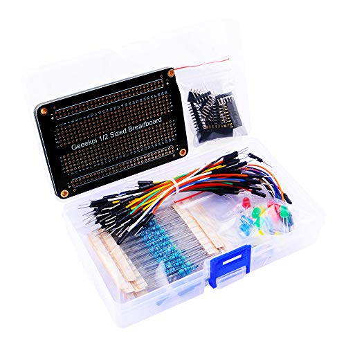GeeekPi Electronic Fun Kit,with 3PCS Half Sized Breadboard Cable Resistor LED Potentiometer for Electronic Learning Kit, Compatible with Arduino IDE, UNO R3, MEGA2560, Raspberry Pi Range(Black)