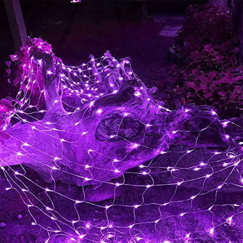 LJLNION Christmas Net Lights, 360 LED 12ft x 5ft Connectable Christmas Mesh Fairy String Lights,8 Modes Low Voltage Safe Adaptor for Xmas Trees, Bushes, Wedding, Outdoor Garden Decorations, Purple