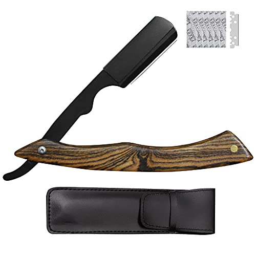 Straight Edge Razor with 20 Single Blades Stainless Stell Men’s Manual Shaver,Wooden Handle Barber Razor Cut Throat Shavette Shaving Kit