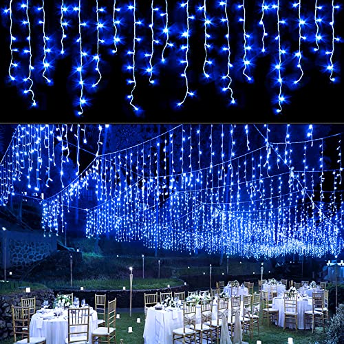 Christmas Icicle Lights Outdoor, 640LED 65.6FT 8Modes Connectable Curtain Fairy String Lights with Timer Memory Plug in Waterproof for Christmas Decoration Holiday Eaves Yard Party Indoor (Blue)