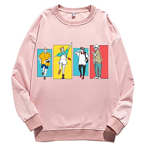 LZZSWDT Unisex Jujutsu Kaisen Crew Neck Sweatshirt Anime Streetwear Vintage Punk Pullover Cartoon Gojo Satoru Clothing Pink