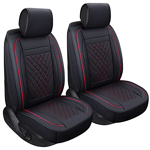 SPEED TREND Leather Car Seat Covers, Premium PU Leather & Universal Fit for Auto Interior Accessories, Automotive Vehicle Cushion Cover for Most Cars SUVs Trucks (ST-002 Front Pair, Black&RED)