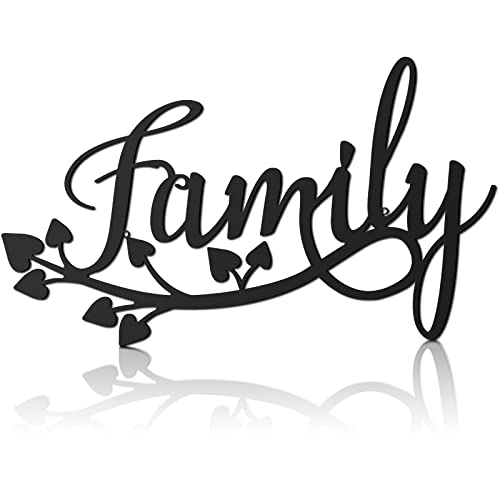 Family Wall Decor Metal Family Sign 18 x 10 Inch Metal Family Wall Art Home Decor Sign Metal Black Wall Decor Rustic Family Word Hanging Sign for Home Living Room Dining Room Kitchen Door Decor