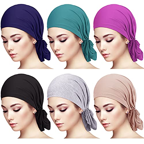6 Pieces Slip-On Pre-Tied Scarf Caps Women Turban Hat Beanie Head Scarf Head Wrap Headwear for Women Girls (Soft Colors)