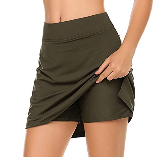 FUNEY Women’s Active Performance Skort Tennis Skirts Inner Shorts Elastic Sports Golf Skorts Lightweight Skirt for Workout,army green,Medium