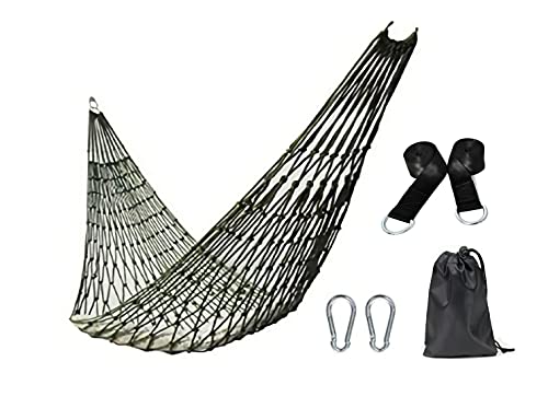 KNC Outdoor Travel Camping Sport Hammock with Tree Straps for Hanging, Army Green Net Mesh Nylon Sleeping Bed Swing with Hooks for Garden Beach Camping Hunting Hiking Traveling