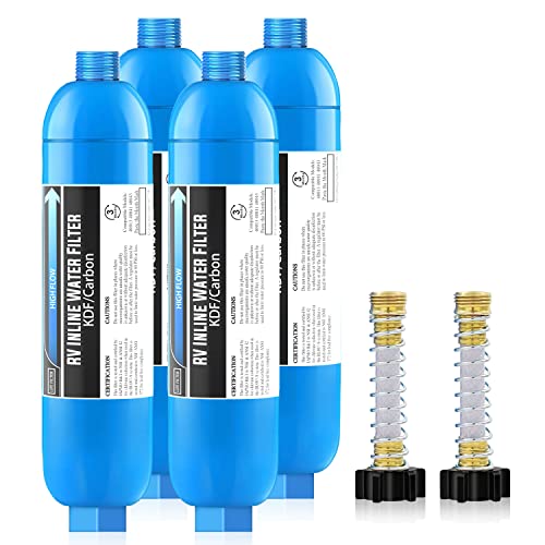Lifefilter RV Inline Marine Water Filter, Reduces Chlorine, Bad Taste&Odor for RVs,NSF Certified with Flexible Hose Protector (Pack of 4)