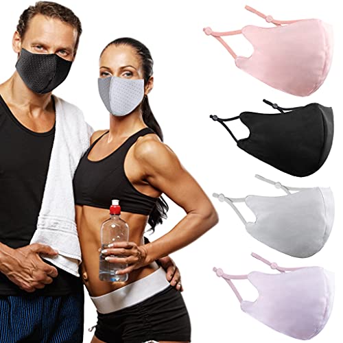 ASOONYUM 4Pcs Sport Mesh Face Mask, Cooling Breathable Mask for Men Women – Washable Lightweight Thin Comfortable Adjustable Balaclava for Outdoor Sun Protection Running Cycling Workout