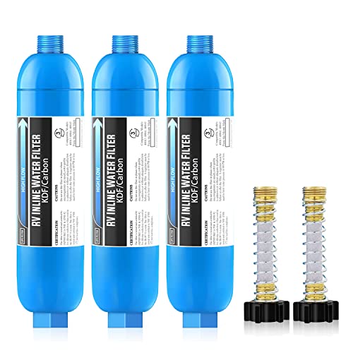 Lifefilter RV Inline Marine Water Filter, Reduces Chlorine, Bad Taste&Odor for RVs,NSF Certified with Flexible Hose Protector (Pack of 3)