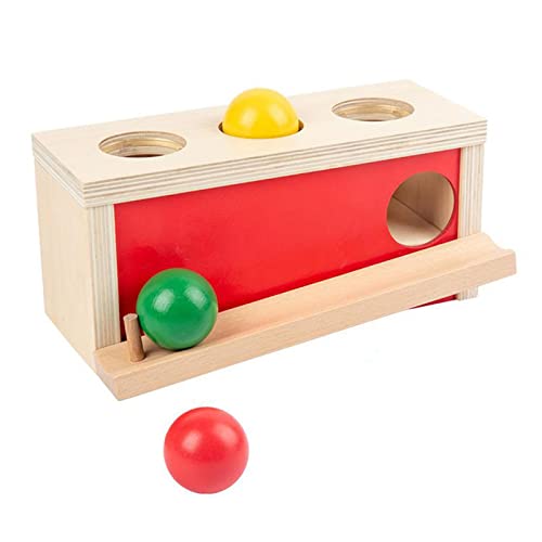 Generic Wooden Object Permanence Box, Infant Development Ball Drop Toys Knocking Ball Box Push Ball for Preschool Toddlers