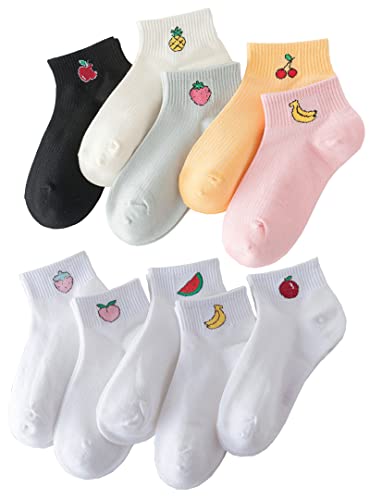 Joylife Fruit Embroidered Ankle Socks Funny Low Cut Socks for Women, Lady, Girls, 10 Pack