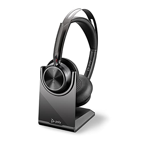 Poly – Voyager Focus 2 UC USB-A Headset with Stand (Plantronics) – Bluetooth (Stereo) with Boom Mic – PC/Mac Compatible – Active Noise Canceling – Works w/ Teams, Zoom (Certified) & More