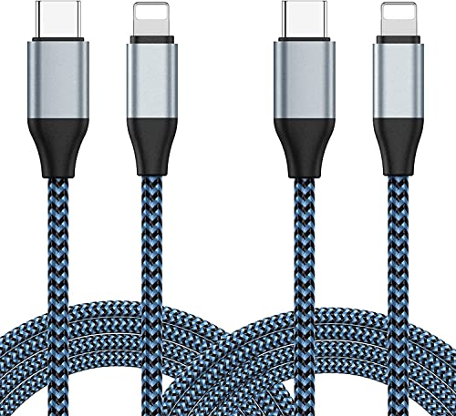 USB C to Lightning Cable, 2 Pack 10FT 20W Nylon Braided S-03BK [Apple MFi Certified] iPhone Charger Compatible iPhone 14 13 12 Pro 11 Max XS XR 8 Plus, Supports Power Delivery
