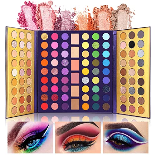 UCANBE Mirror Colorful Eyeshadow Palette Professional Glitter Shimmer Matte Bright Purple Green Nude Eye Shadow Plattet Highly Pigmented Highlighters Contour Blush All In One Make Up Palletes Set