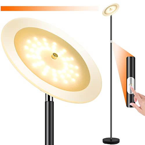 Dimmable Floor Lamps for Living Room, 71″ Torchiere Floor Lamp with Touch Control, 20W LED Bright Tall Pole Lamp, 3000K Daylight, Modern Standing Lamp for Bedroom/Office/Den, Sky Stand up Lamp Black