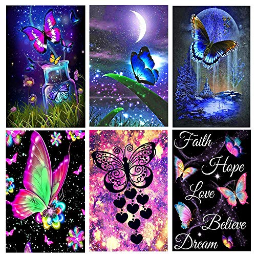 Adult 6-Piece DIY 5D Diamond Painting kit, Complete Diamond Painting, Diamond Painting Art, Wall Decoration, Butterfly (12x16inches)