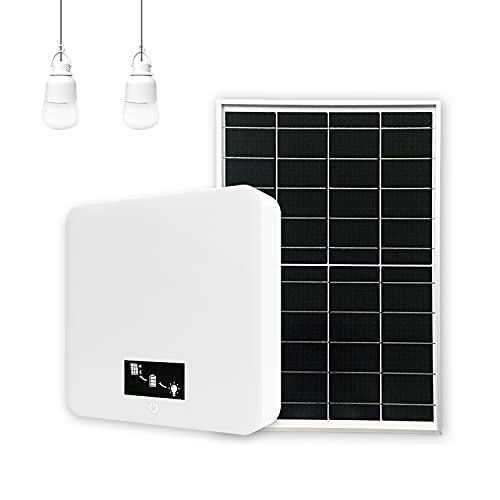 80Wh Portable Power Station with 2PCS 700LM Hanging LED Bulbs,2 USB 2A Ports,20000mAh Backup LiFePO4 Battery and 16W Solar Panel,Solar Generator for Garden,Shed,Barn,RV,Outdoors Camping Travel Hunting