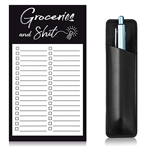 Outus Grocery List Pads Funny Memo Notepad Magnet Refrigerator Notepad with 1 Piece Pen Holder Magnetic Pu Leather Marker Pouch for Shopping and to Do Lists (Classic Style, Black)