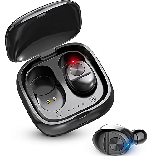 Lady house Bluetooth Earphone Wireless Headphone Sport Earpiece Mini Headset Stereo Sound in Ear IPX5 Waterproof TWS 5.0 Power Display, Blue Black, (XG12-8)