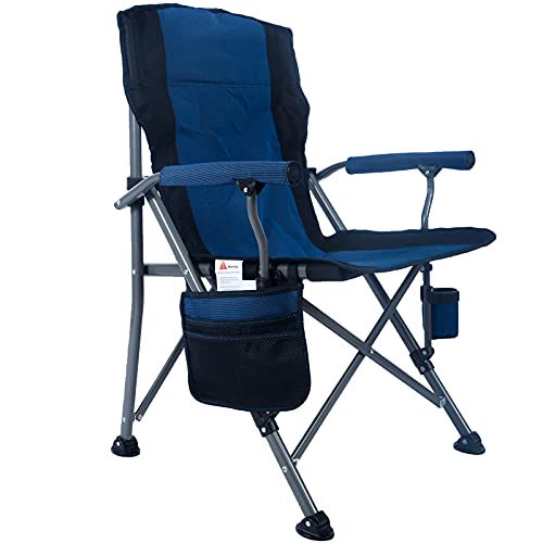 Lamberia Folding Camping Chair for Adults Heavy Duty 330 LBS Capacity Outdoor Camp Chair Thicken 600D Oxford Mesh Back Quad with Arm Rest Cup Holder and Portable Carrying Bag(Blue)
